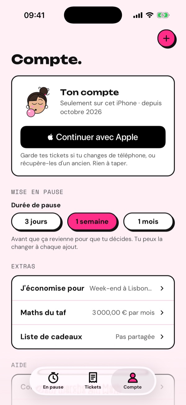 Écran Compte.