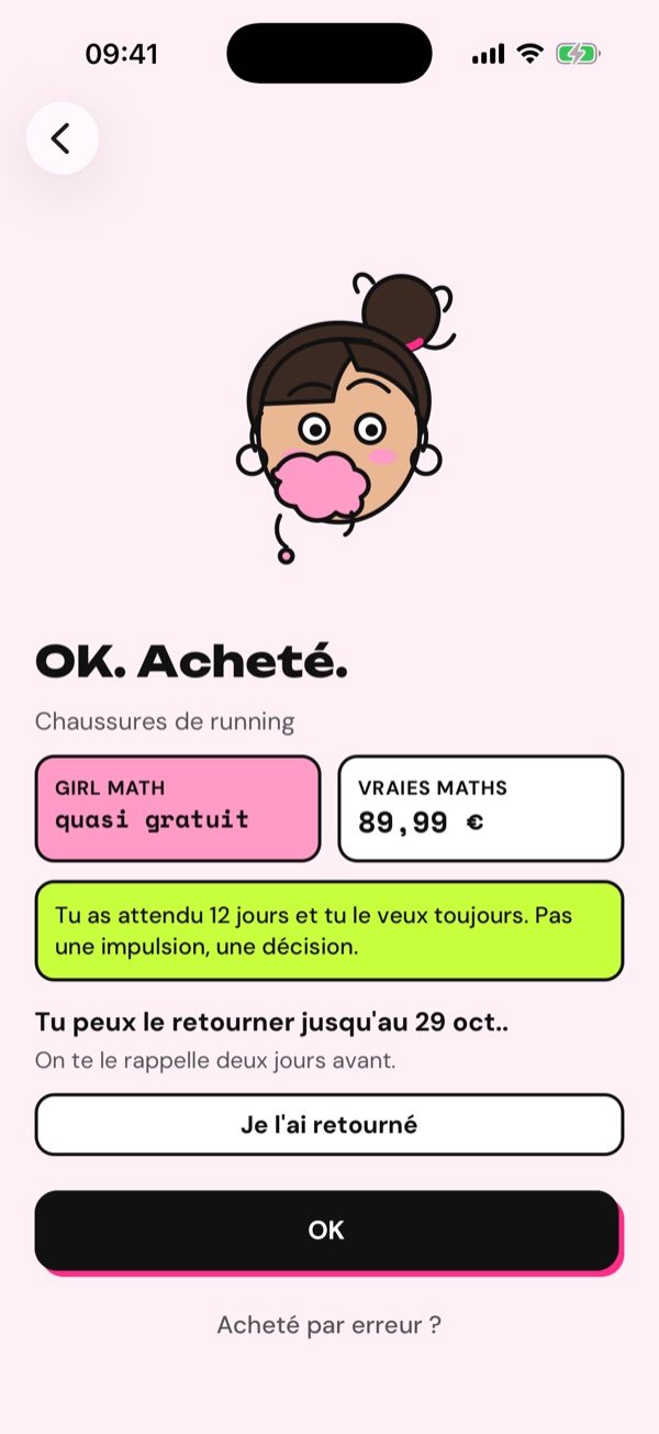 Liste des achats avec les dates limites de retour.