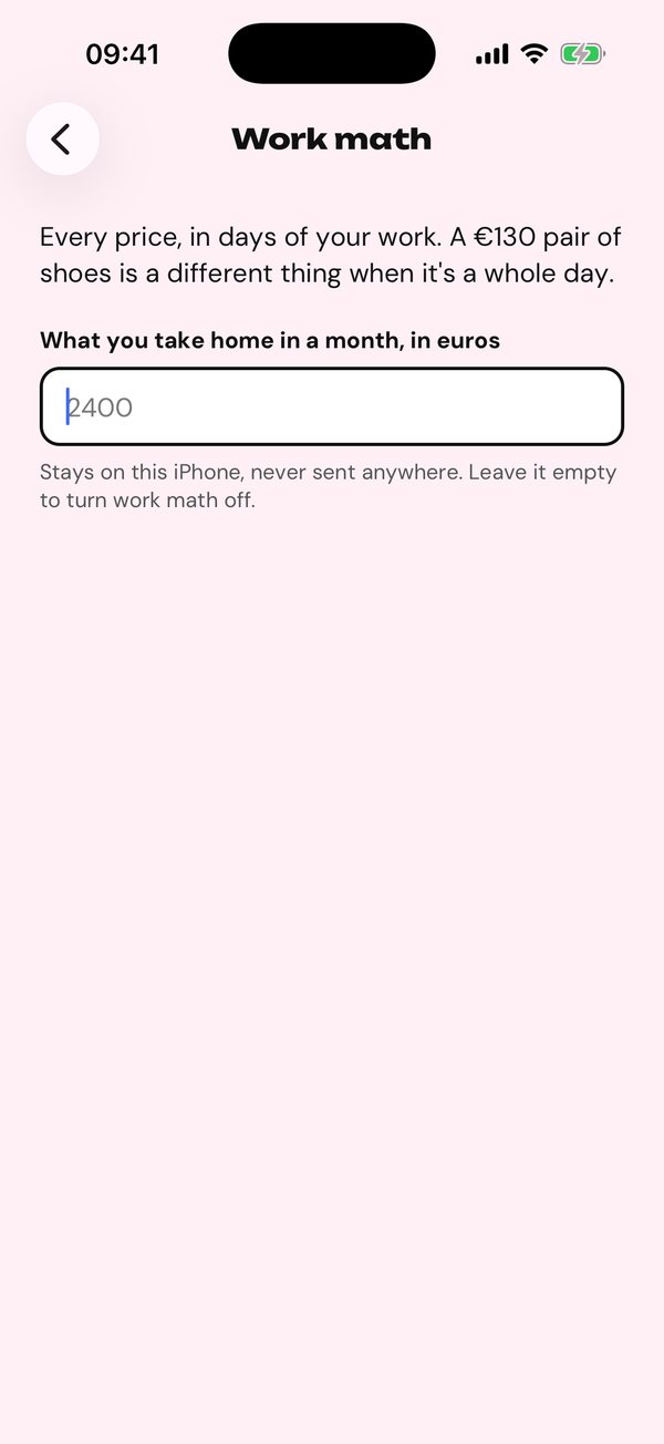 Work math setup screen.
